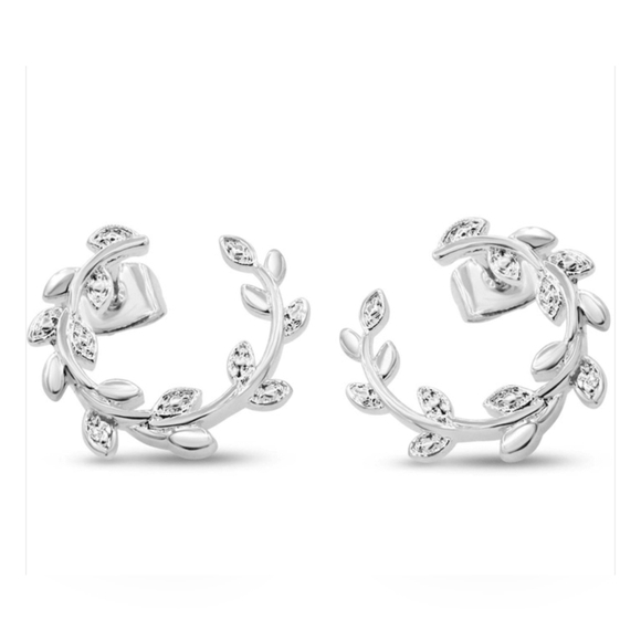 🆕 Vine Leaf Diamond Platinum Plated Stud Earrings